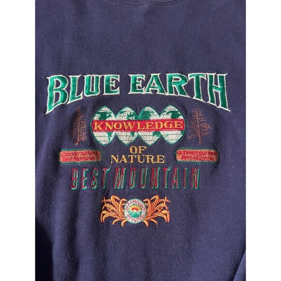 Vintage Best Mountain Blue Earth Embroidered Navy Sweatshirt S3 - Picture 2 of 5
